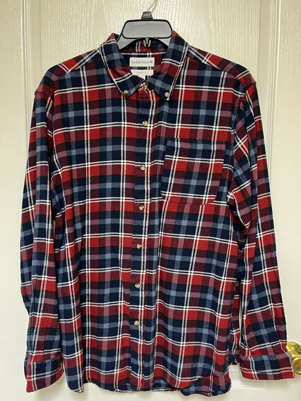 Saddlebred Red and Navy Plaid Button-Down Flannel Shirt